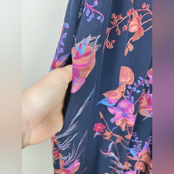 A New Day Women's Medium Floral Navy Sleeveless Maxi Dress Smocked Mock Neck - Picture 10 of 16